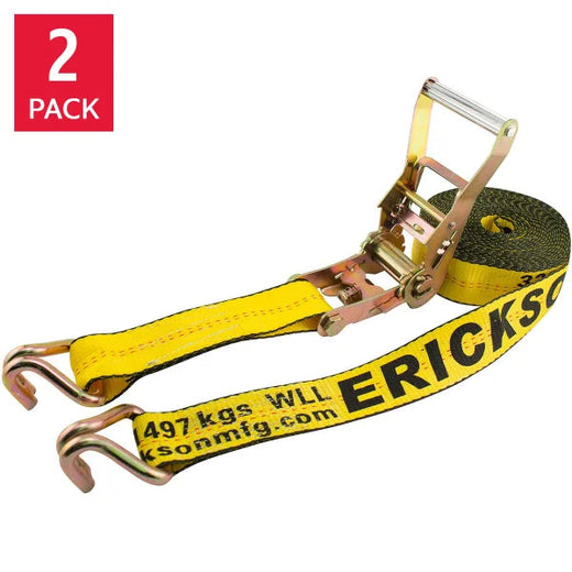 Erickson 8.2 M (27 Ft.) Ratchet Strap with Double J Hooks 2 Pack for Garage and Travel