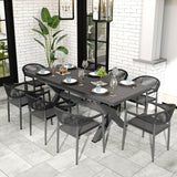 Extendable Patio Dining Table for 6-8, 63''-83'' Outdoor Aluminum Table with umbrella Hole, Rectangle Slatted Tabletop, Metal X-trestle for... image 4