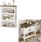 Farmhouse Sofa Table with Power Outlet-4-tier Bookcase, 42.9" Floor Standing Organizer Shelf for Home Organization