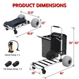 Foldable Beach Cart with Adjustable Handle and 12" Balloon Wheels, Heavy Duty Aluminum 220LBS Capacity for Home Organization image 3