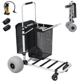 Foldable Beach Cart with Adjustable Handle and 12" Balloon Wheels, Heavy Duty Aluminum 220LBS Capacity for Home Organization image 4