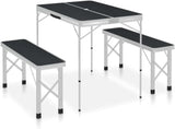 Folding Camping Table with 2 Benches Aluminium Grey,item Colourgrey and Silver for Home Organization