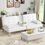 Futon Sofa Bed, Leather Futon Couch with Removable Armrests, Adjustable Recliner Sleeper Sofa Bed with Dual Cup Holders for Living Room,... image 2