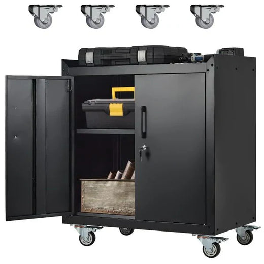Garage Storage Cabinet with Wheels, 2 Door Tool Cabinet with Adjustable Shelves, Metal Lockable Tool Cabinet, Rolling Tool Chest for Home, 34...