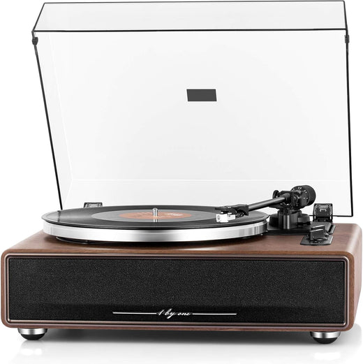 High Fidelity Belt Drive Turntable with Built-in Speakers, Vinyl Record Player with Magnetic Cartridge, Bluetooth Playback and Aux-in...