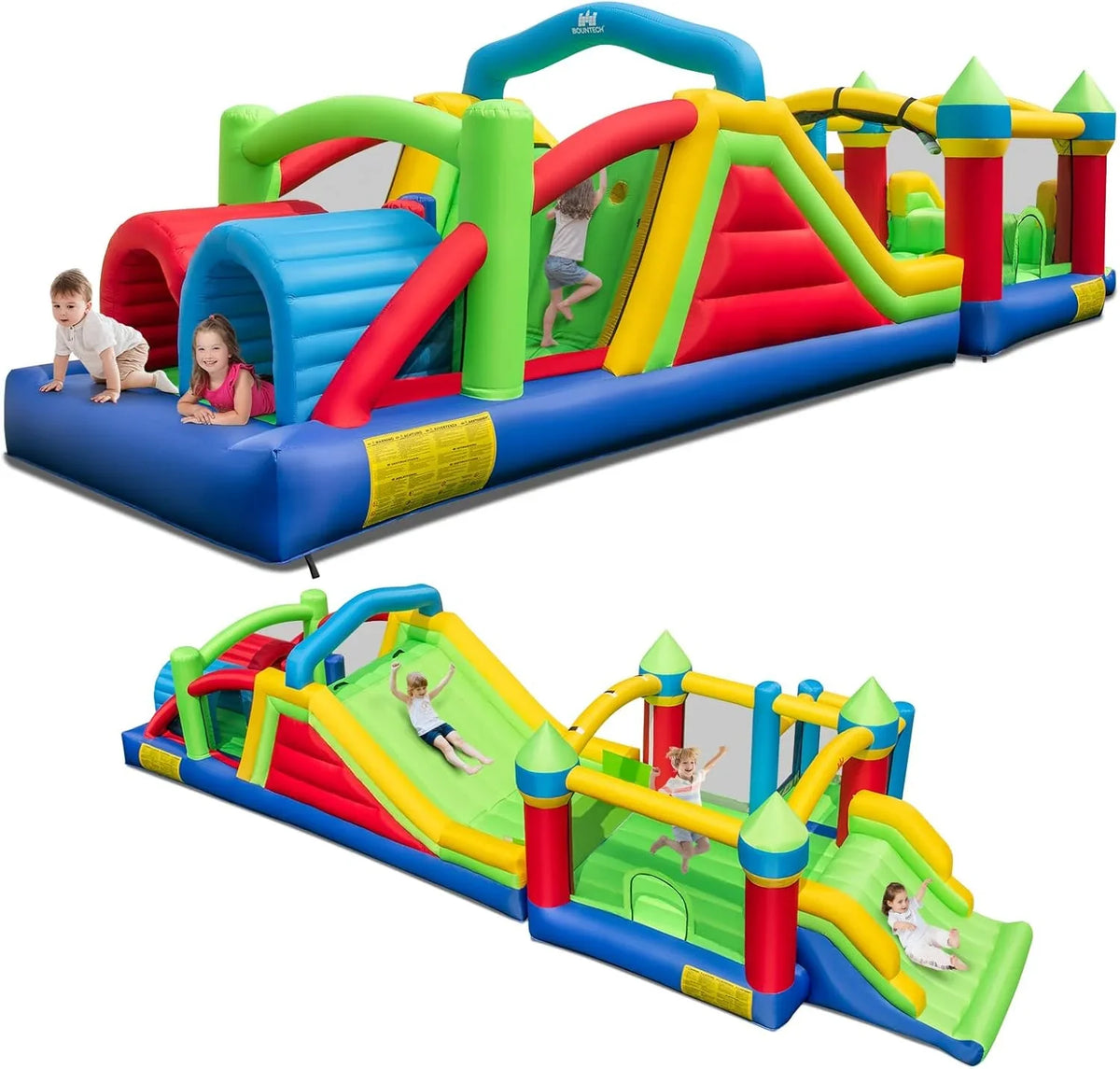 Inflatable Obstacle Course Bounce House, Kids Huge Sectional Bouncy Castle with Dual Slides, Tunnels, Bounce Area, Climbing, Obstacles,...
