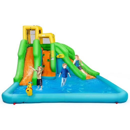 Inflatable Water Park Bounce House with climbing Wall Two Slides and Splash Pool for Outdoor Spaces