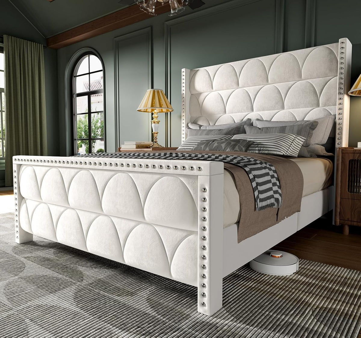 King Size Bed Frame with 56" Headboard - 1000LBS Capacity Support, Velvet Upholstered Wingback Platform Bed Frame, Noise Free, Sturdy Wooden...