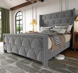 King Size Bed Frame with 56" Headboard - 1000LBS Capacity Support, Velvet Upholstered Wingback Platform Bed Frame, Noise Free, Sturdy Wooden... image 3