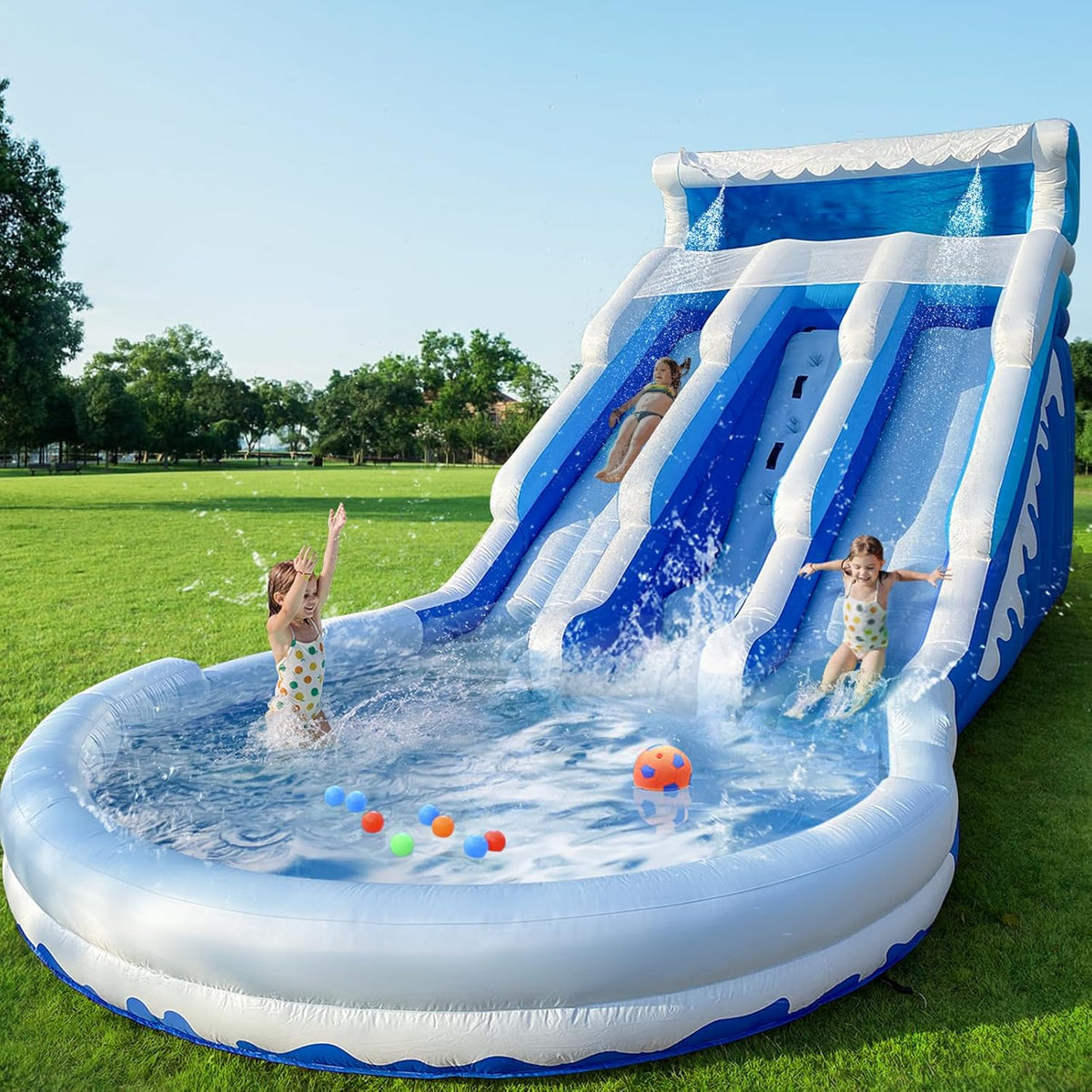 Large Inflatable Water Slide Swimming Pool Play Center, Commercial Grade Lightweight Premium Water Slide Bounce House 20.6x9.5x9.3Ft for Kids...