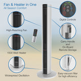 Lasko 42 in 1500W All Season Tower Fan Space Heater with Timer and Remote, White, Fh500 image 6