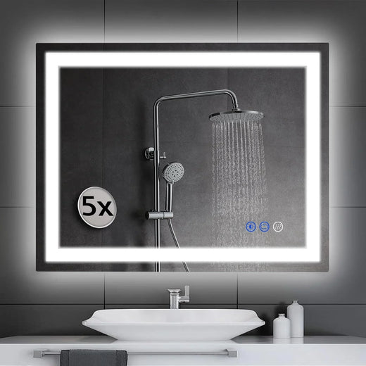 LED Wall-mounted Makeup Mirror with Lights - Suitable for Wall-mounted Large Makeup Tables. Features Intelligent Touch Buttons, Anti-fog,...