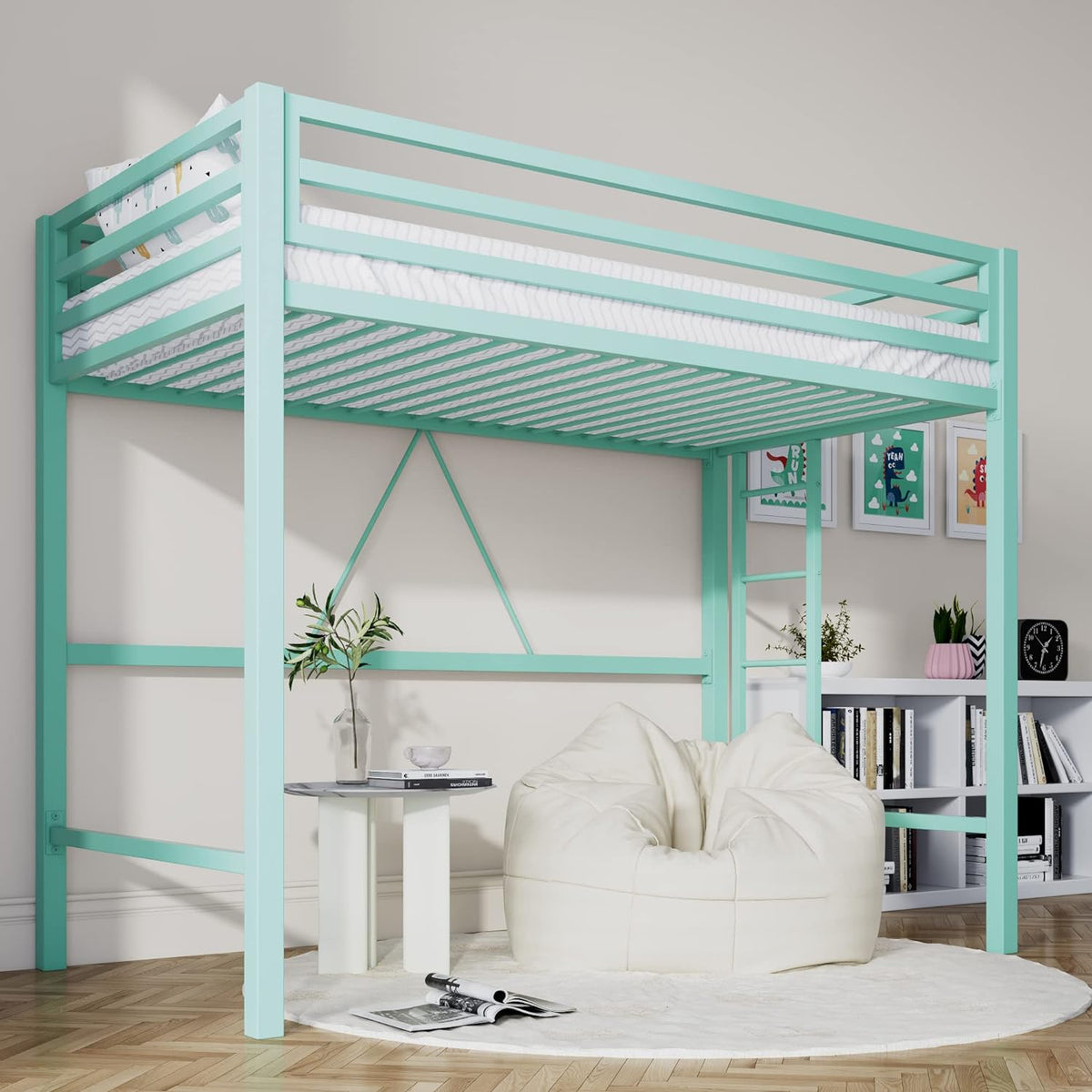 Loft Bed Twin Size with Ladder and Guardrail,heavy Duty Metal Slats Support No Box Spring Needed Small Space Saving Furniture for Bedroom...