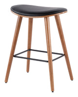LumiSource Saddle Wood & PU Leather Seat Counter/Bar Stools (2-Piece Set), Walnut/Black image 2