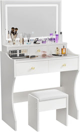 Makeup Table with Extra Large Mirror and Lights, 80cm Dressing Table with Stool for Home Organization