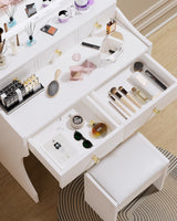 Makeup Table with Extra Large Mirror and Lights, 80cm Dressing Table with Stool for Home Organization image 2