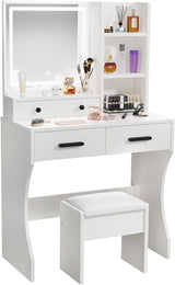 Makeup Table with Extra Large Mirror and Lights, 80cm Dressing Table with Stool for Home Organization image 3