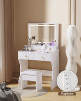 Makeup Table with Extra Large Mirror and Lights, 80cm Dressing Table with Stool for Home Organization image 4