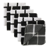 Master Chef Terry Checkered Dish Cloths with Scrubber, Black, 6-pk