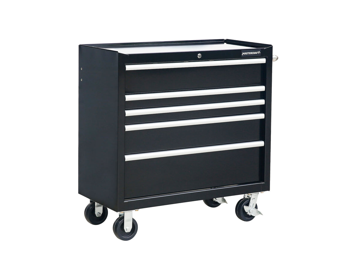 Mastercraft 5-Drawer Powder-Coated Steel Tool Cabinet, Black, 36-in