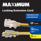 MAXIMUM 25-ft 12/3 Outdoor Extension Cord with Grounded Outlet, Lighted End and Locking Connector, Yellow/Black image 5