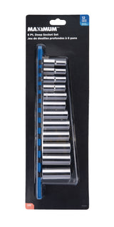 MAXIMUM 3/8-in Drive Deep Socket Set 12-pc, Metric, CRV, Nickel-Chrome Plating
