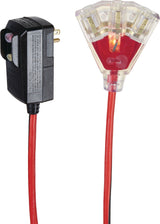 MAXIMUM 6-ft 14/3 Outdoor GFCI Extension Cord with 3 Grounded Outlets, Lighted End, Block/Red image 5