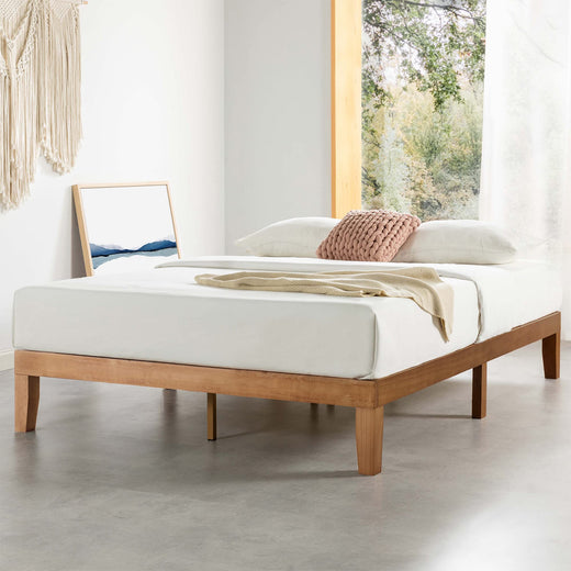 Mellow 12 Inch Solid Wood Platform Bed with Wooden Slats for Home Organization