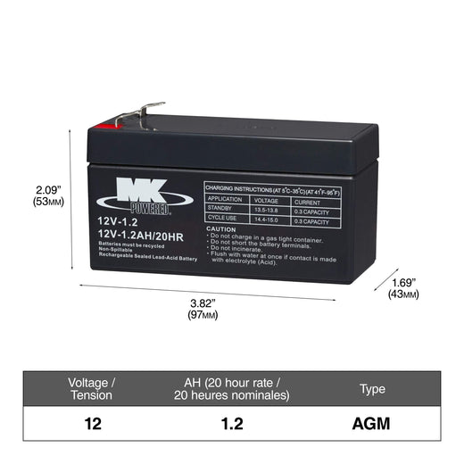 MK Battery 12-Volt 1.2 Ah SLA Battery, F1 Terminal
