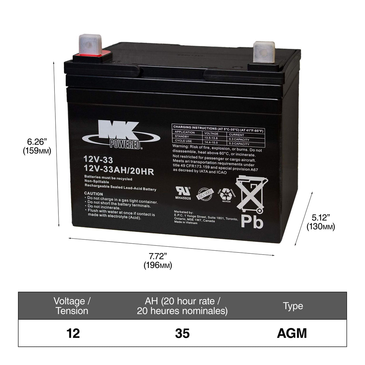 MK Battery 12-Volt 33 Ah Group Size U1 SLA Battery