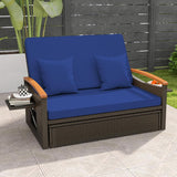 Moccha Outdoor Wicker Daybed, Patio Rattan Loveseat Sofa w/ 4-Level Adjustable Backrest, Folding Panels, Storage Ottoman & Cushions, Lounge... image 3