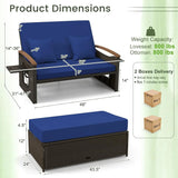 Moccha Outdoor Wicker Daybed, Patio Rattan Loveseat Sofa w/ 4-Level Adjustable Backrest, Folding Panels, Storage Ottoman & Cushions, Lounge... image 4