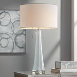 Modern Desk Lamp, 28.5 Inches High, 2 Sets. Features A Sky-blue Textured Glass Lampshade and A White Cylindrical Lampshade with A Vortex... image 4
