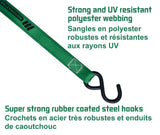 MotoMaster 1,500-lb Carbon Ratchet Tie Downs, Weatherproof, 1-in x 14-ft, 4-pk, Green image 3