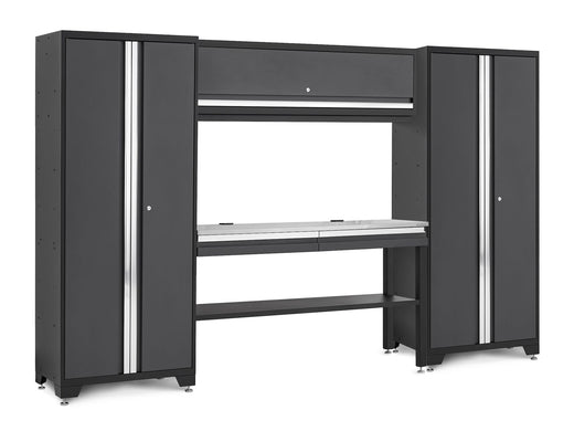NewAge Bold 3.0 Series Lockable Steel Garage Cabinetry Set with Stainless Steel Top, Grey, 120-in x 18-in x 72-in, 5-pc