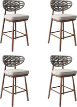 Outdoor Bar Stools Set of 2,Rattan Barstools Woven,29'' Bar Height Stools with Backrest and Teak Leg,aluminum Bar Chairs Boho Bar Stool with...
