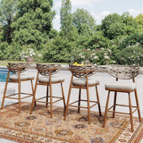 Outdoor Bar Stools Set of 2,Rattan Barstools Woven,29'' Bar Height Stools with Backrest and Teak Leg,aluminum Bar Chairs Boho Bar Stool with... image 2