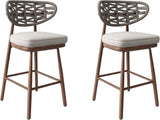Outdoor Bar Stools Set of 2,Rattan Barstools Woven,29'' Bar Height Stools with Backrest and Teak Leg,aluminum Bar Chairs Boho Bar Stool with... image 4