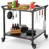 Outdoor Barbecue Food Truck, 32" X 32" Stainless Steel Pizza Oven Table, Mobile Barbecue Kitchen Food Preparation Cart with Double-tiered...