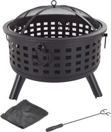 Outdoor Fire Pit - 26-Inch Round Lattice Wood Burning Firepit with Screen, Poker, Grate and Cover - Wood Fire Pits & Outdoor Fireplaces by...
