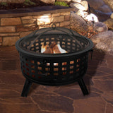 Outdoor Fire Pit - 26-Inch Round Lattice Wood Burning Firepit with Screen, Poker, Grate and Cover - Wood Fire Pits & Outdoor Fireplaces by... image 2