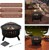 Outdoor Fire Pit - 26-Inch Round Lattice Wood Burning Firepit with Screen, Poker, Grate and Cover - Wood Fire Pits & Outdoor Fireplaces by... image 3