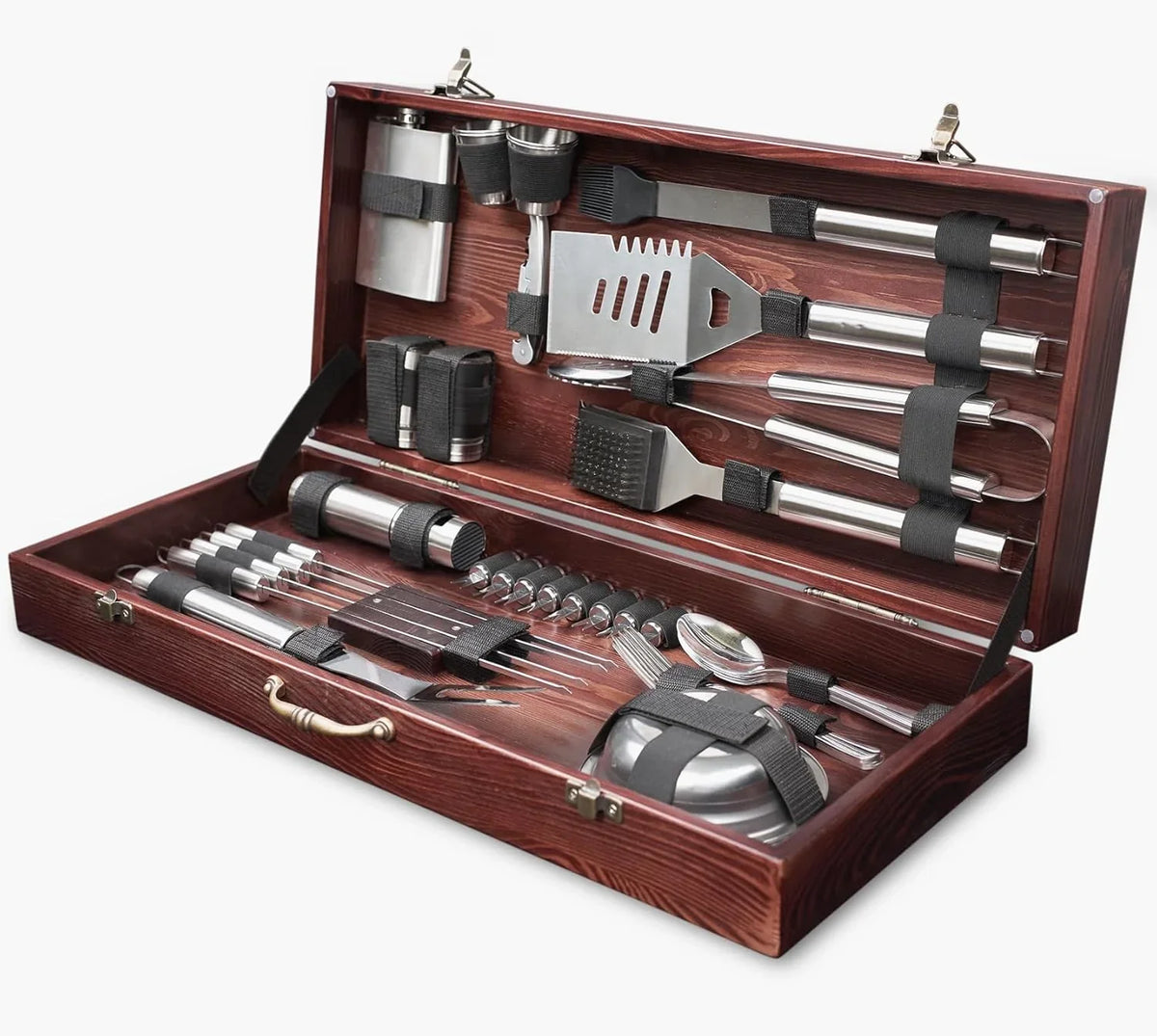 Outdoor Grill Accessories for Barbeque - Outdoor Grill Accessories for Barbeque - Premium Grill Tool Sets - Dark Wood Case Grilling Set -...