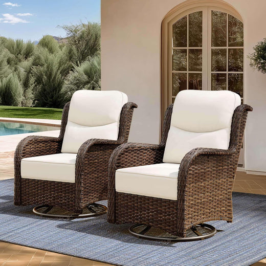 Outdoor Swivel Rocker Patio Chairs with 6-Inch Thick Cushions and Side Table, 3PCS High Back Wicker Patio Furniture Set for Porch, Balcony,...
