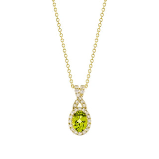 Oval Cut Peridot and Diamond Pendant (0.19 Ctw) for Garage and Travel