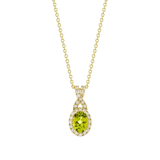 Oval Cut Peridot and Diamond Pendant (0.19 Ctw) for Garage and Travel