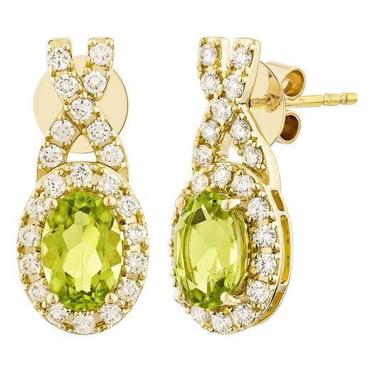 Oval Shaped Peridot and Diamond Earrings (0.30 Ctw) for Garage and Travel