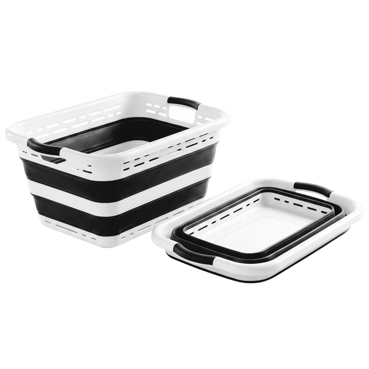 Pop N' Load Collapsible Laundry Basket 2-pack, Black and White