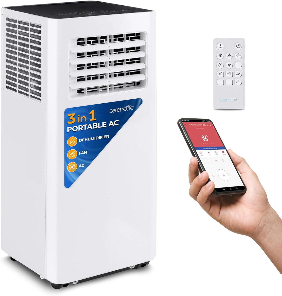 Portable Air Conditioner– 8,000 BTU 3-in-1 AC Unit with Cooling, Dehumidifier & Fan –w/ Remote Control, Window Mount Kit, Wheels, Quiet...