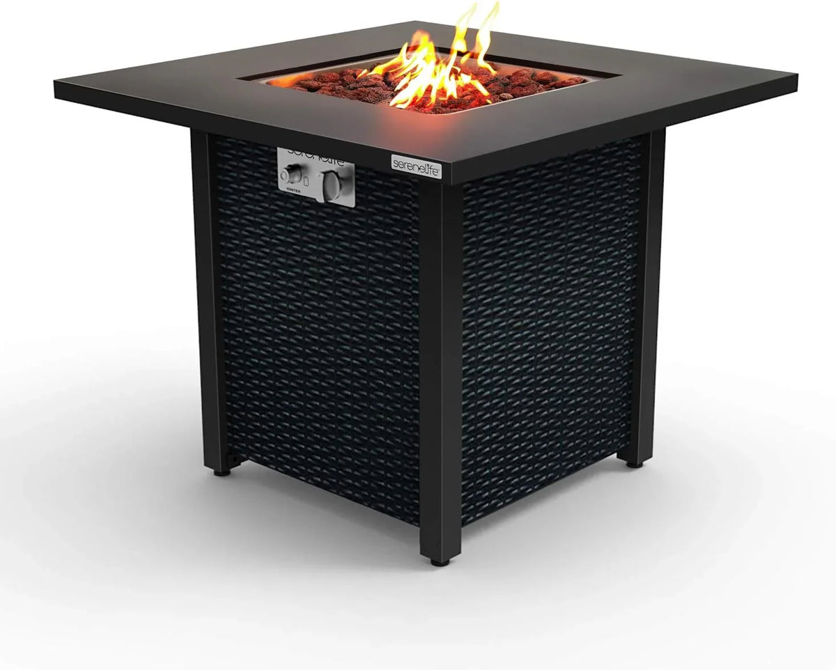 Propane Fire Pit Table, 40,000 Watt Outdoor Square Gas Fire Pit, with Lid, Weather-resistant Metal Material, Adjustable Flame, Rock Melting...